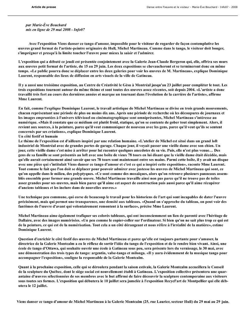 2008 — Info07 — Marie-Ève Bouchard, mis en ligne le 29 mai 2008