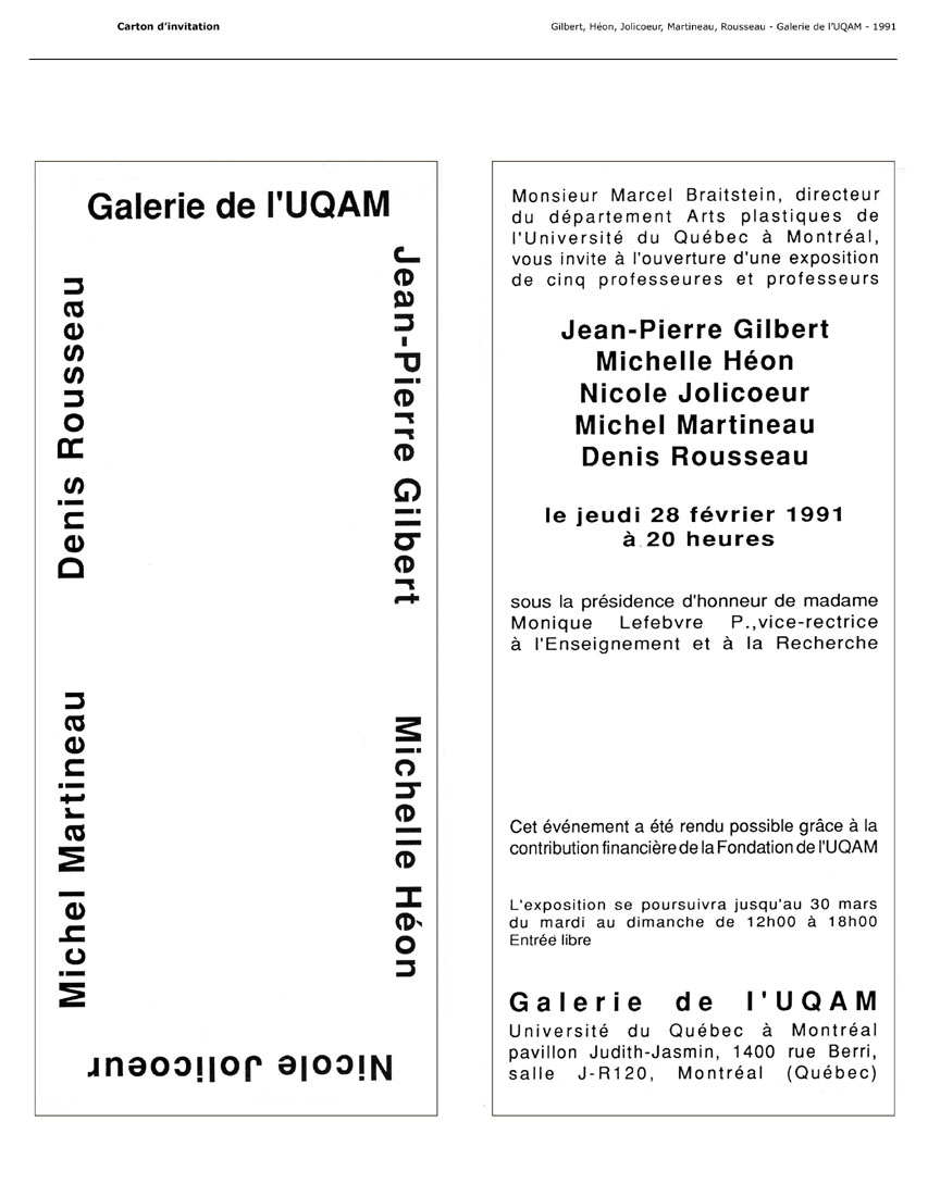 1991 — Exposition à la galerie de l’UQAM