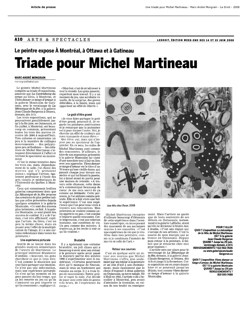 2008 — Le Droit — Triade pour Michel Martineau