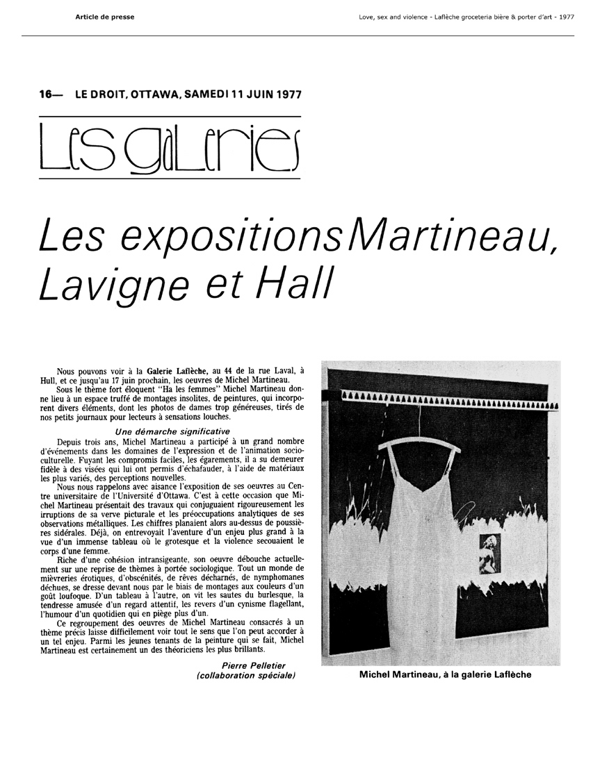 1977 — Le Droit — La galerie Laflèche : en quelques mois, un bilan éloquent et ouvert