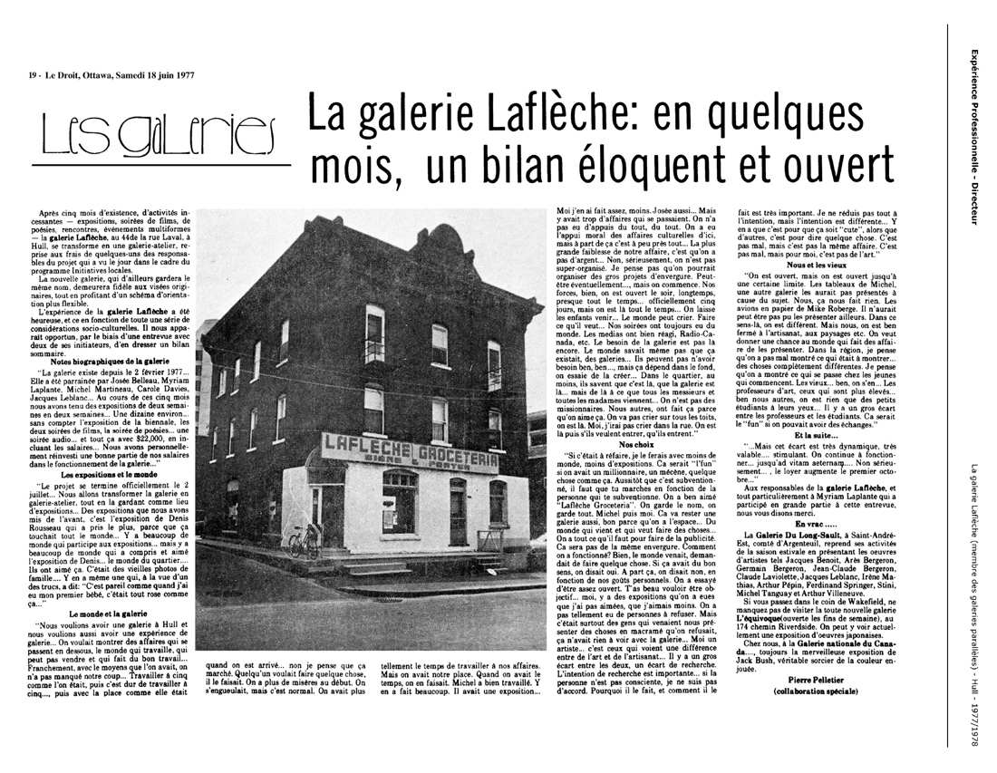 1977 — Le Droit — La nécessité et l’exigence d’être un lieu expérimental