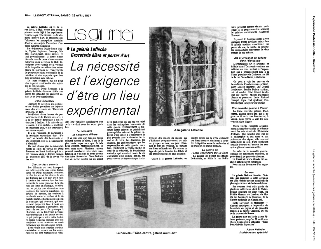 1977 — Le Droit — Galerie Laflèche: biennale.
