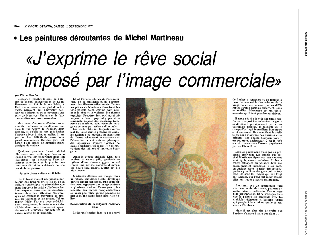 1978 — Le Droit — Parodie d’une culture artificielle