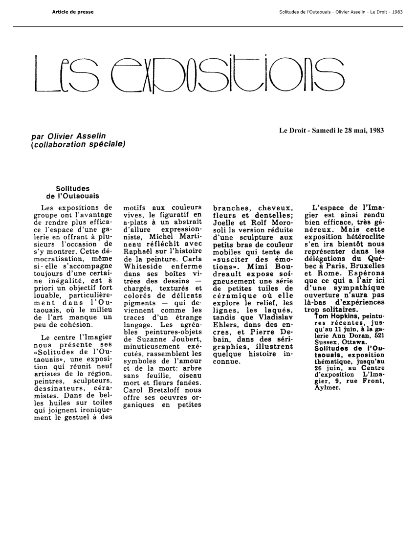1983 — Le Droit — Solitudes