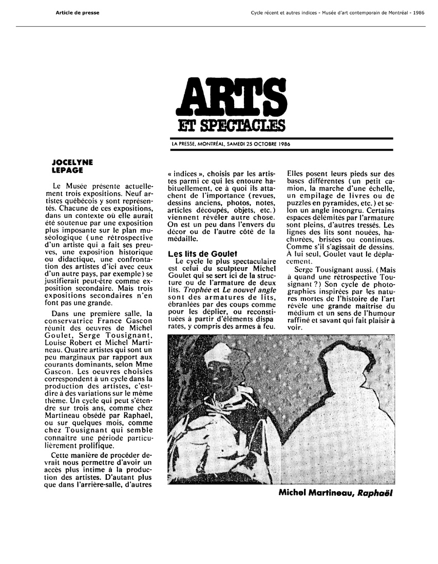 1986 — La Presse — JOCELYNE LEPAGE